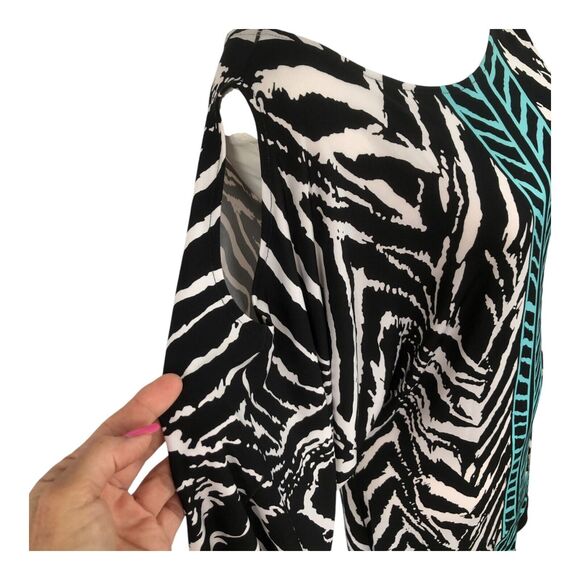 Evo Vorro Shift Tunic Dress Abstract Print Artsy Cold Shoulder Long Sleeve Top M - Picture 2 of 7
